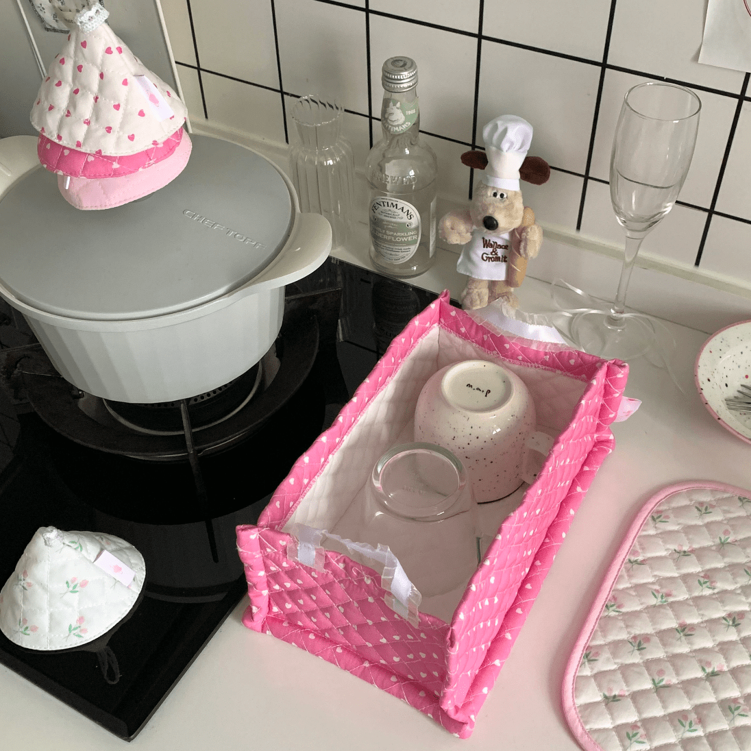 Basket Fabric Storage Sweet Heart Tulip Handmade
