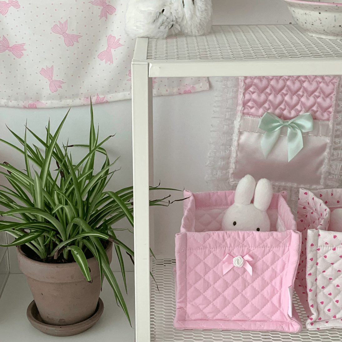 Basket Fabric Storage Sweet Heart Tulip Handmade