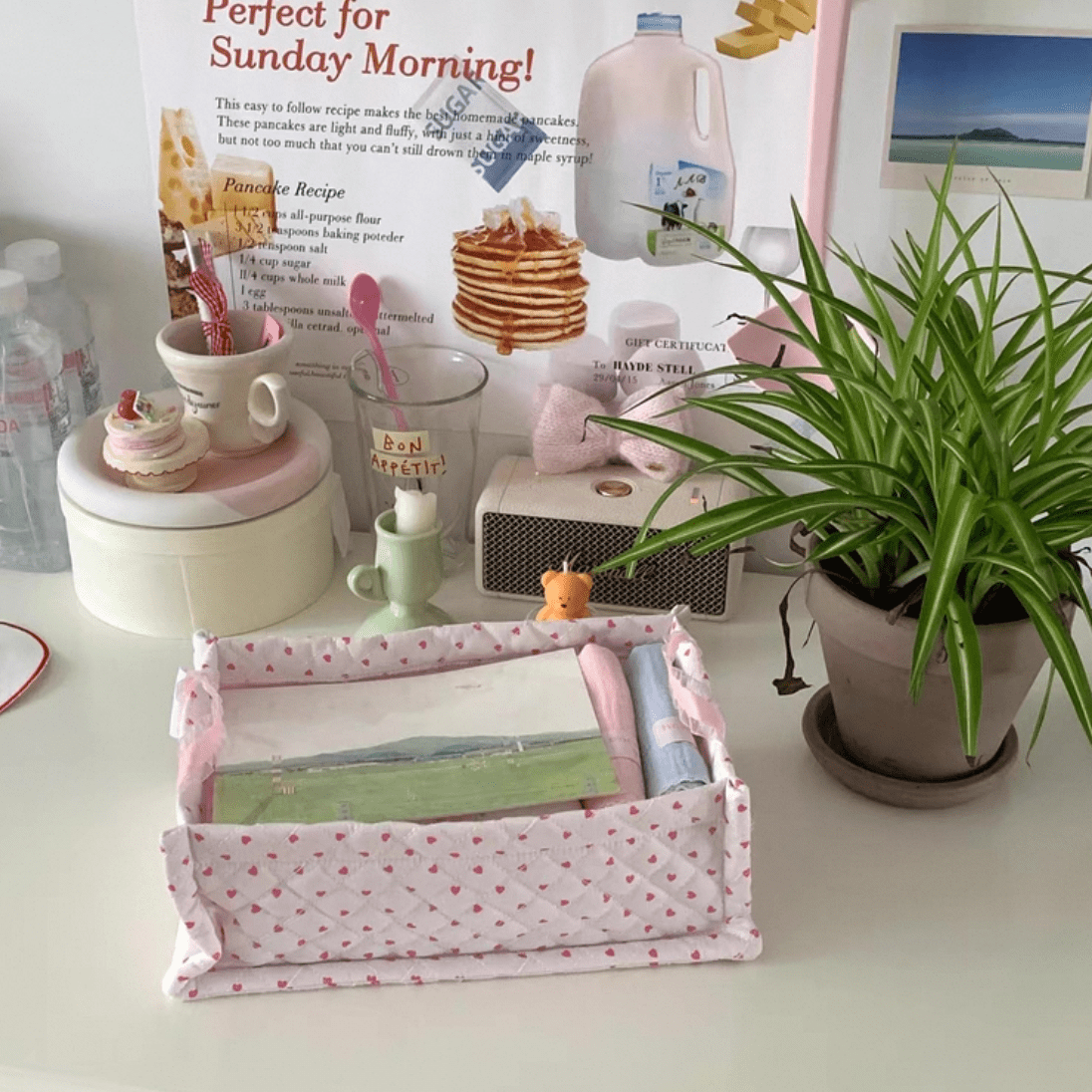 Basket Fabric Storage Sweet Heart Tulip Handmade