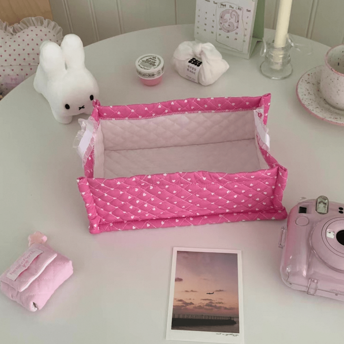 Basket Fabric Storage Sweet Heart Tulip Handmade