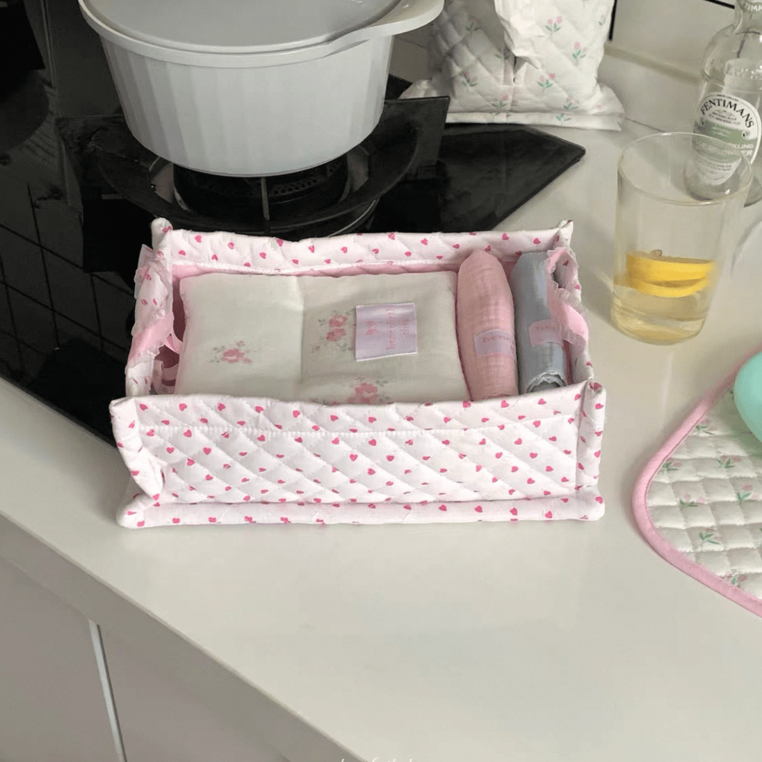 Basket Fabric Storage Sweet Heart Tulip Handmade