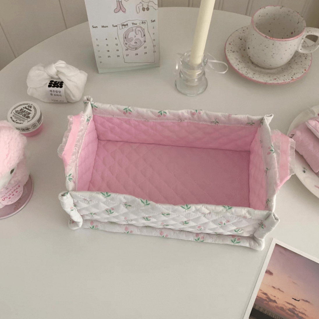 Basket Fabric Storage Sweet Heart Tulip Handmade