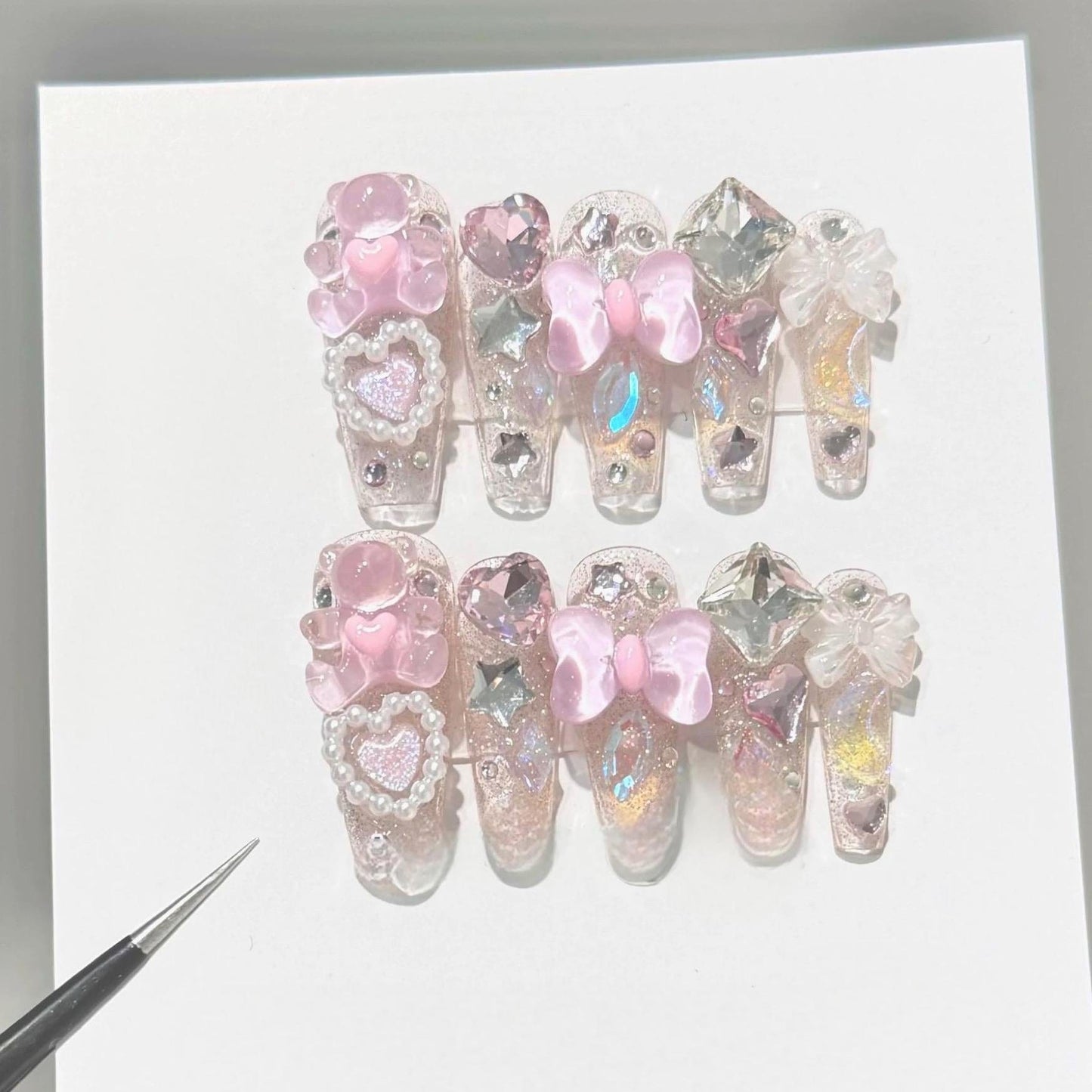Bears Bowknot Press Nail Gummy Handmade Nails on False Y2K 3D