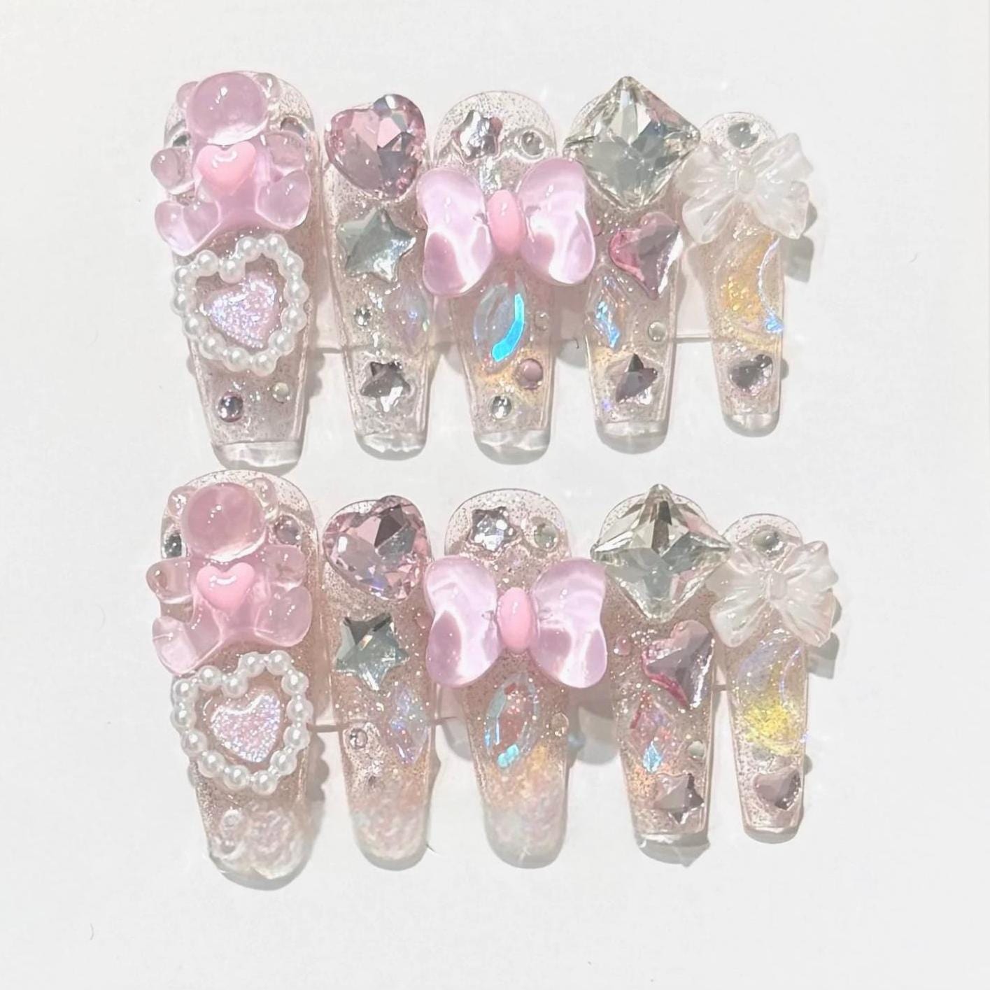 Bears Bowknot Press Nail Gummy Handmade Nails on False Y2K 3D