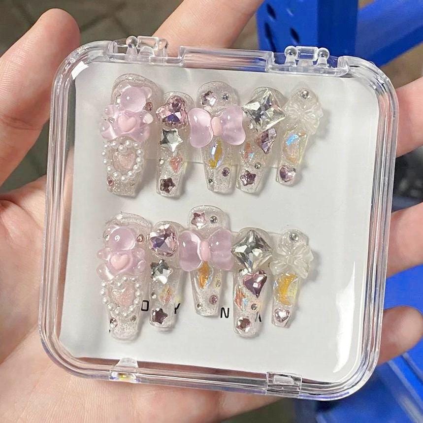 Bears Bowknot Press Nail Gummy Handmade Nails on False Y2K 3D