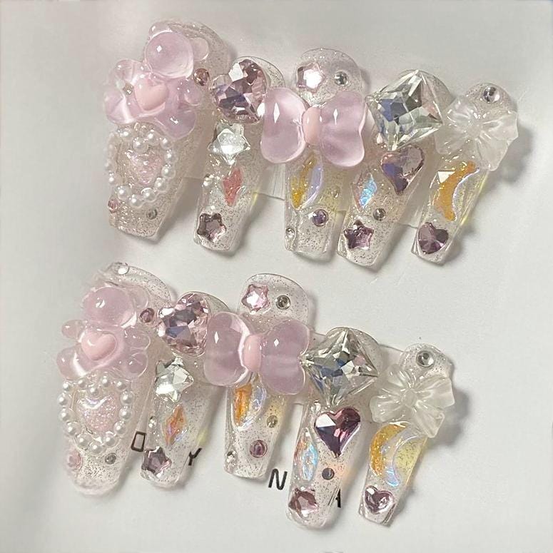 Bears Bowknot Press Nail Gummy Handmade Nails on False Y2K 3D
