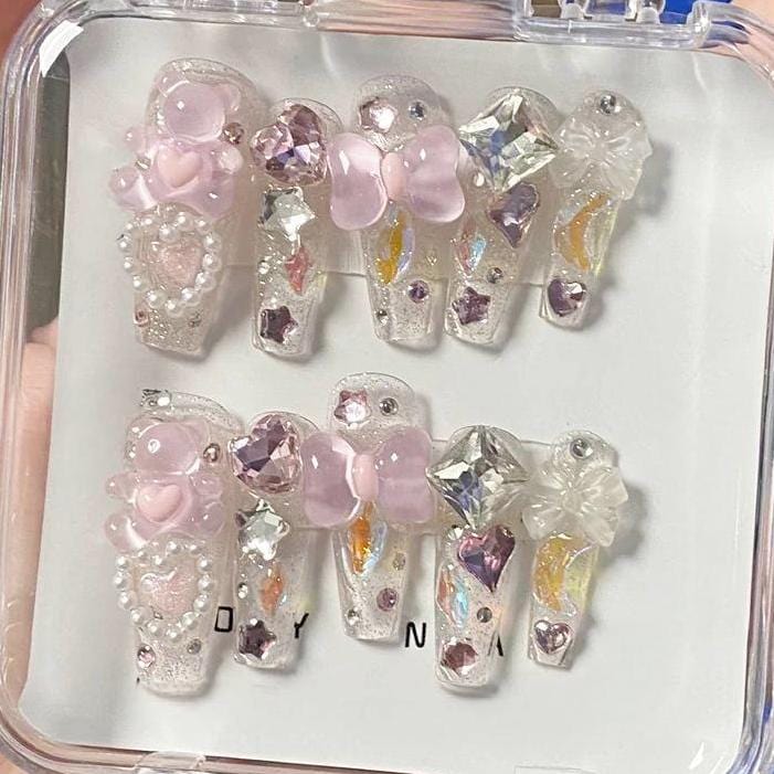 Bears Bowknot Press Nail Gummy Handmade Nails on False Y2K 3D