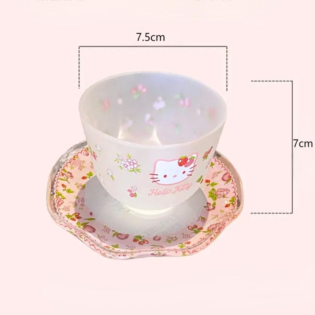 Kitty Saucer Teacup Glass And Set Flower Hello