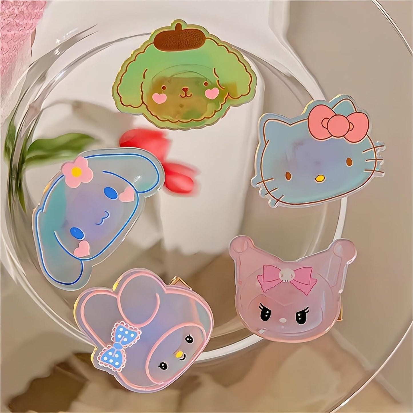 Kawaii 5-teiliges Haarspangen-Set mit blinkender LED und Cartoon-Familie