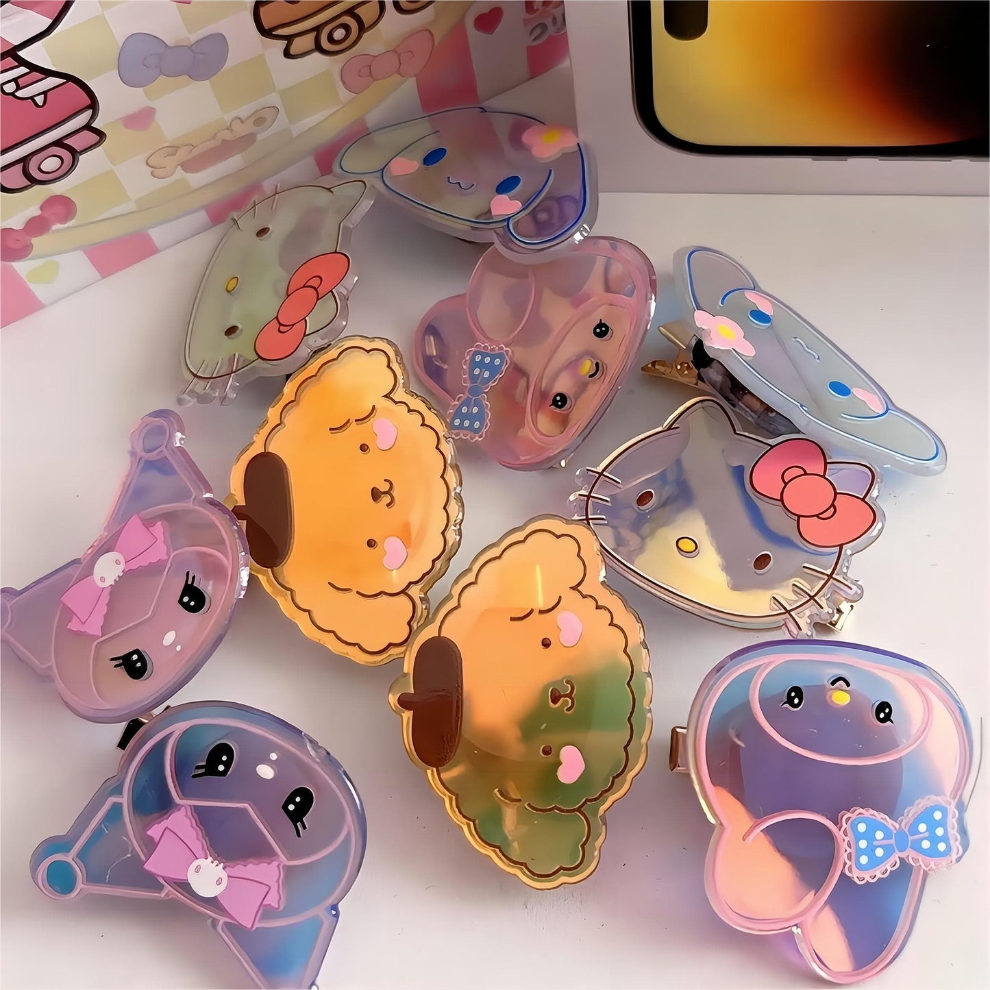Kawaii 5-teiliges Haarspangen-Set mit blinkender LED und Cartoon-Familie