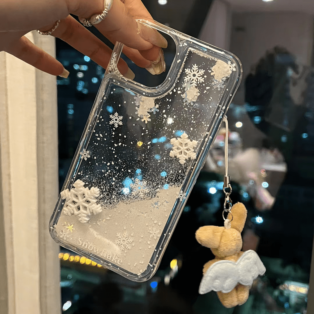 Étui pour AirPods Kawaii avec neige flottante et ornement
