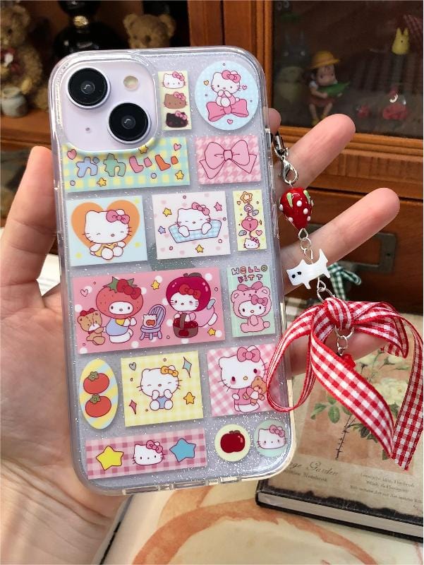 Kawaii handgemachte Kitty Aufkleber iPhone Fall mit Kette SK495