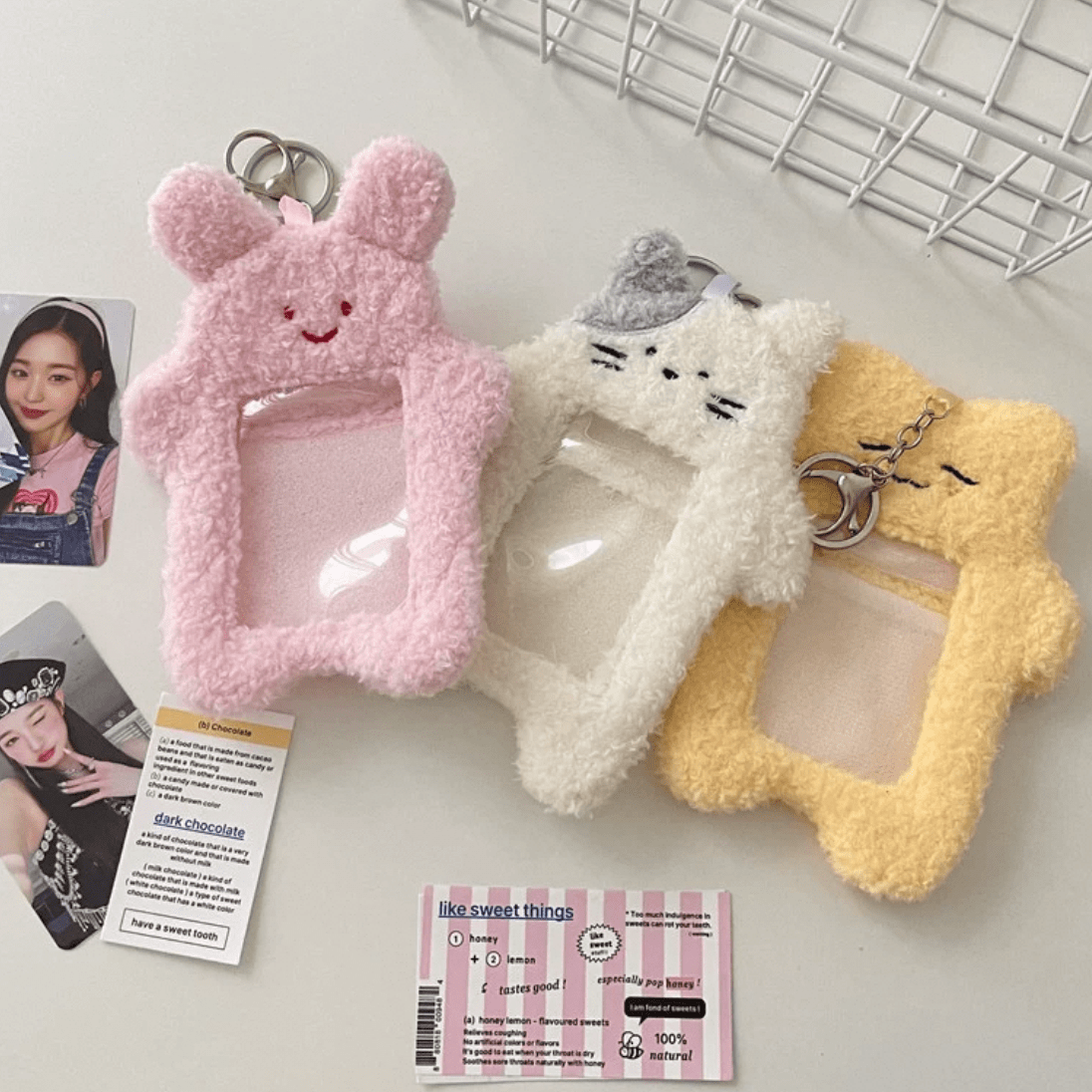 Keychain Kpop Photocard Rabbit Holder Kitten Kawaii Plush