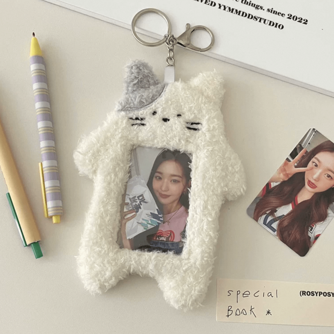 Keychain Kpop Photocard Rabbit Holder Kitten Kawaii Plush