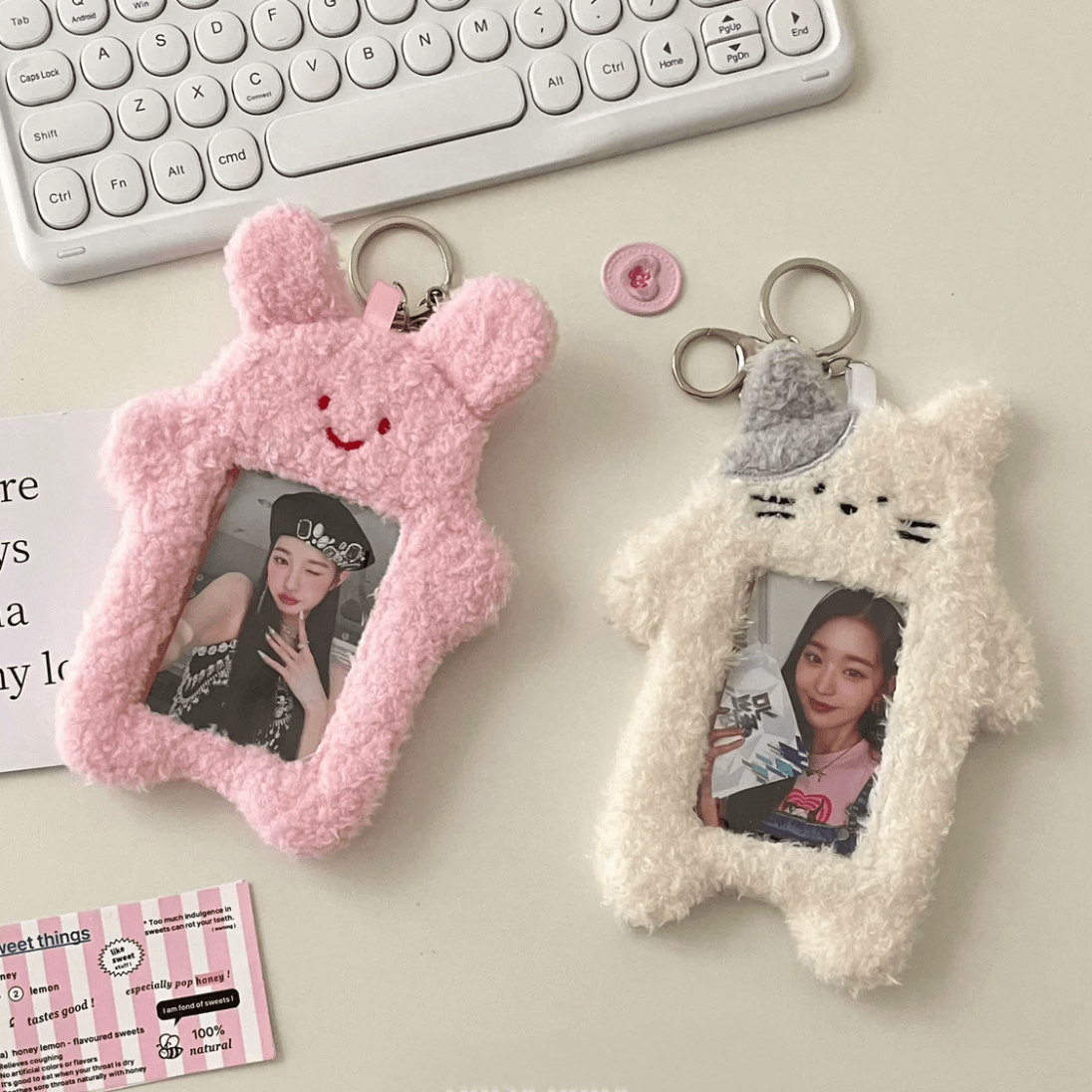 Keychain Kpop Photocard Rabbit Holder Kitten Kawaii Plush