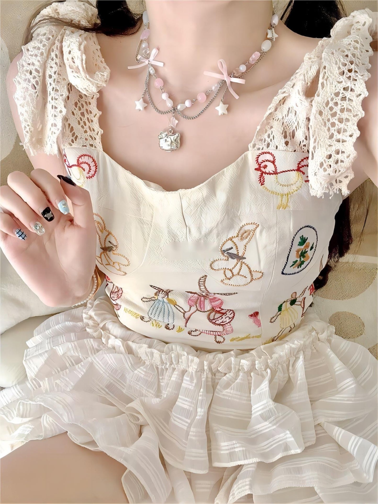 Kawaii Layered Star Kitty Ball Chain Necklace