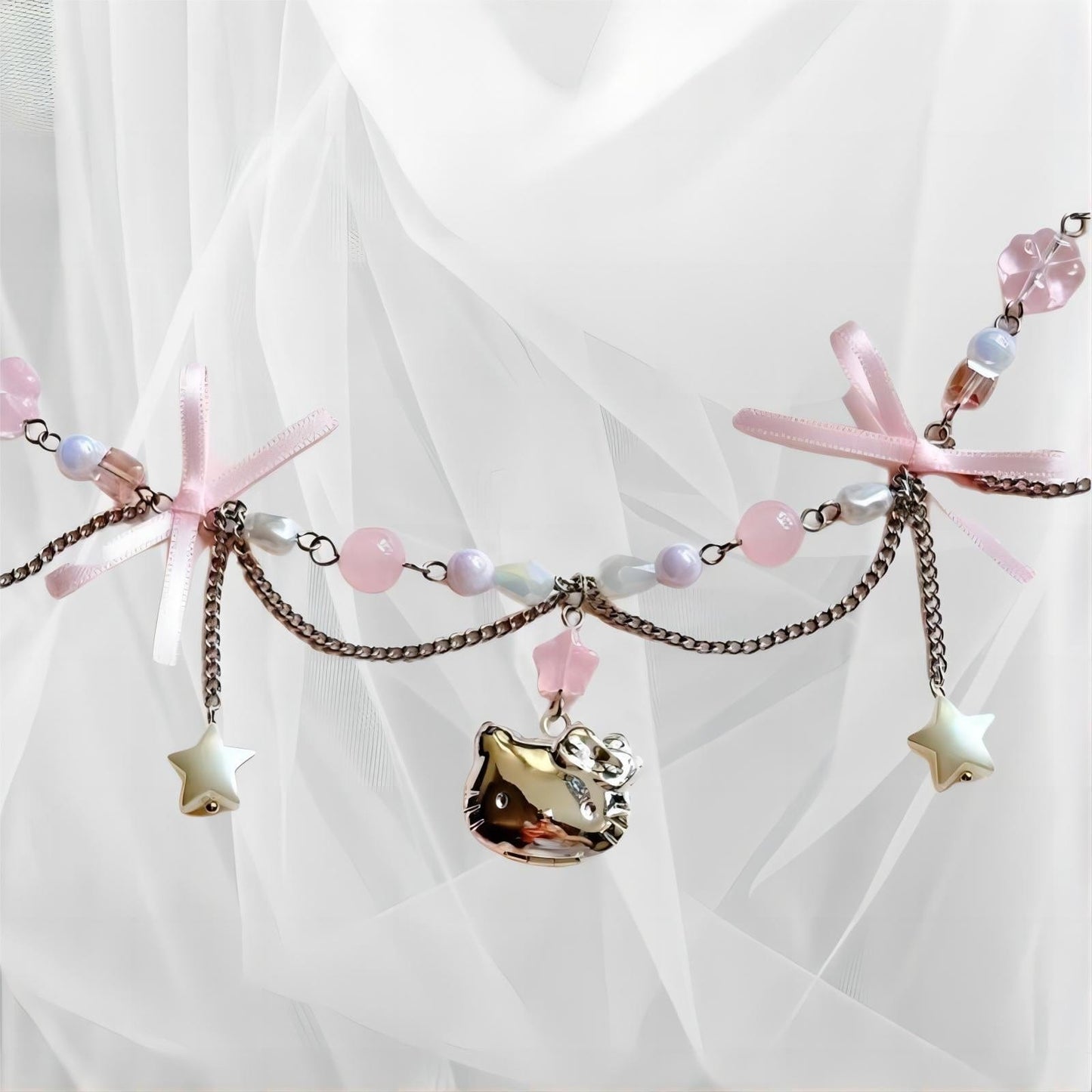 Kawaii Layered Star Kitty Ball Chain Necklace