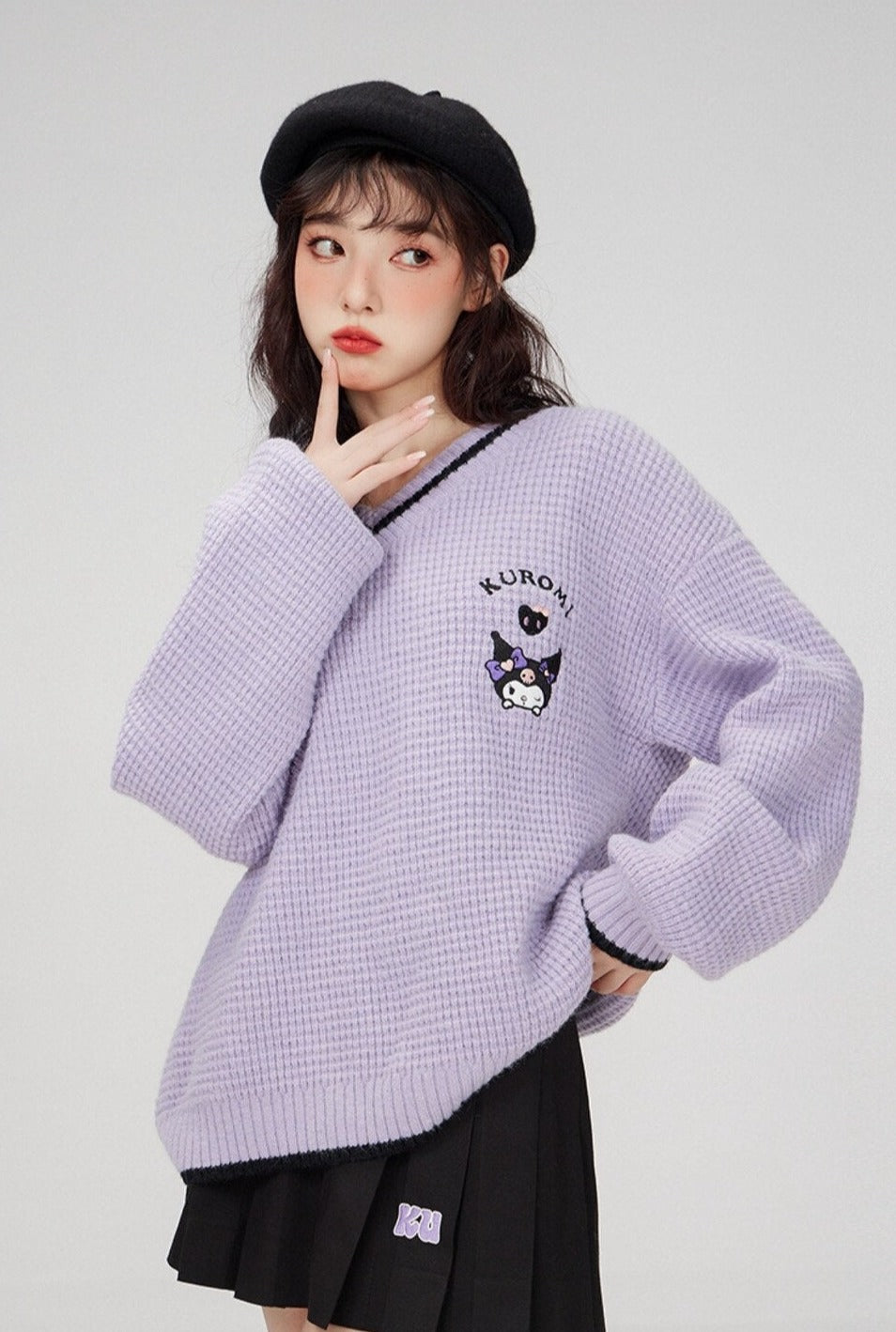 Kawaii prepstar sailor pullover sweater - cable knit - cinnamoroll - skirt -