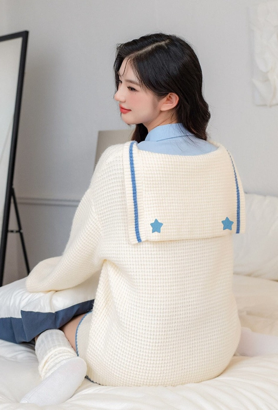 Kawaii prepstar sailor pullover sweater - cable knit - cinnamoroll - skirt -
