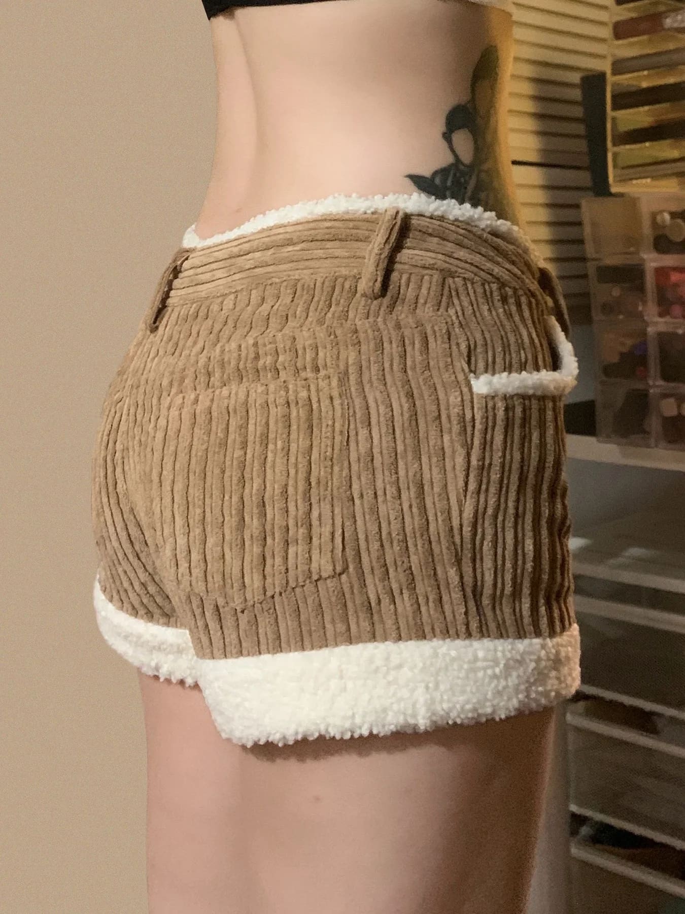 Kawaii soft brown corduroy short shorts