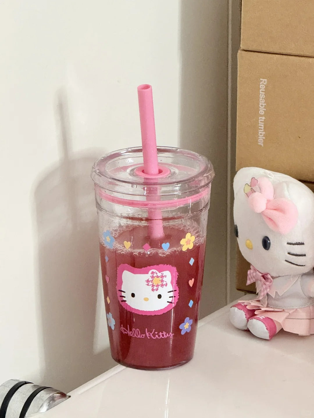 Kitty Straw Cup Water Bottle 450ml