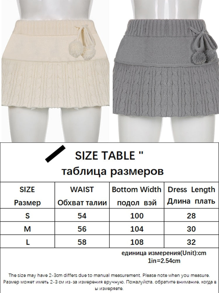 Knit Beige Pompom Skirt - coquette, dollette, fae, faecore, fairycore Kawaii Babe