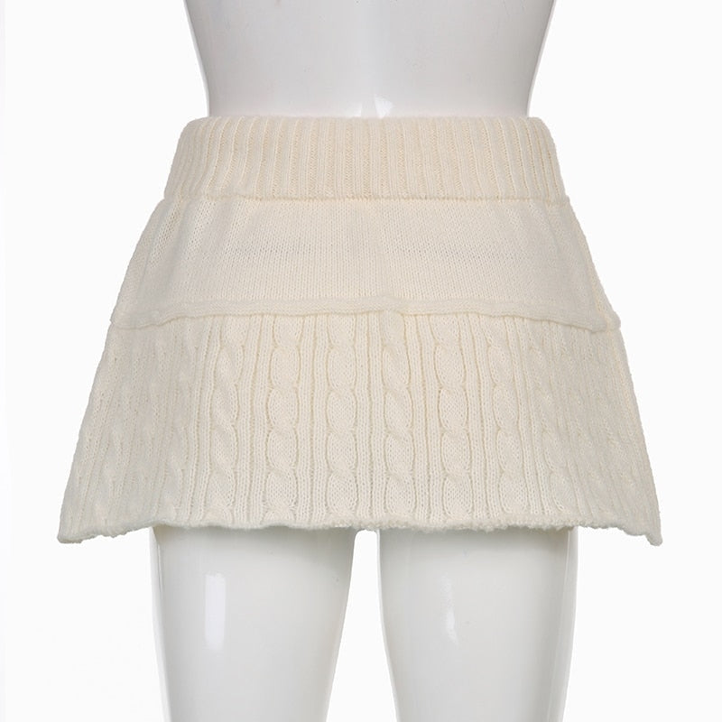 Knit Beige Pompom Skirt - coquette, dollette, fae, faecore, fairycore Kawaii Babe