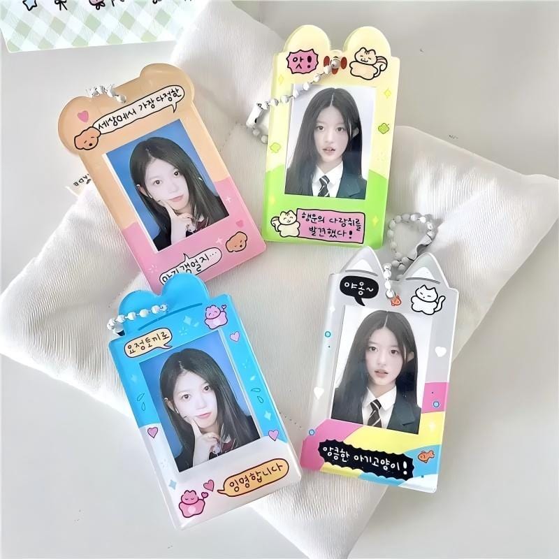 Cat Kpop Photocard Korea Acrylic Style Keychain Puppy Holder