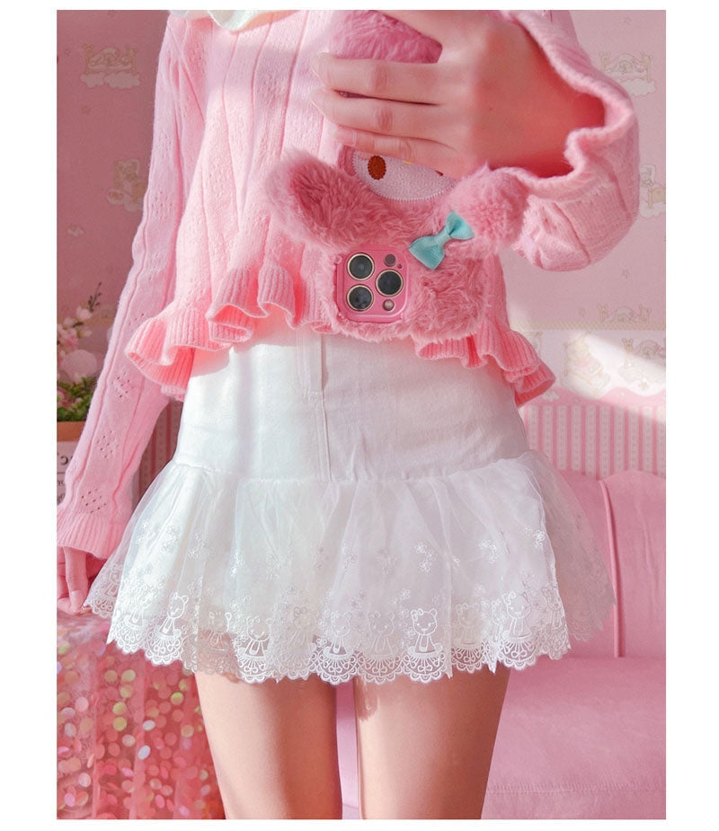 Lace ribbon lolita skirt - bow skirt - bowknot - bows - fairy kei - girly