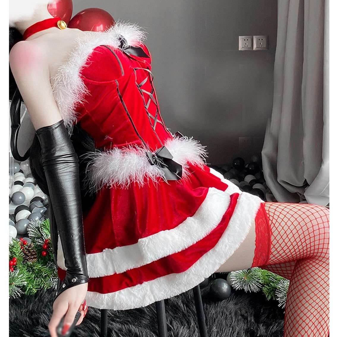 Lace Up Santa Dress + Costume - christmas holiday, festive dress, fur holiday dress