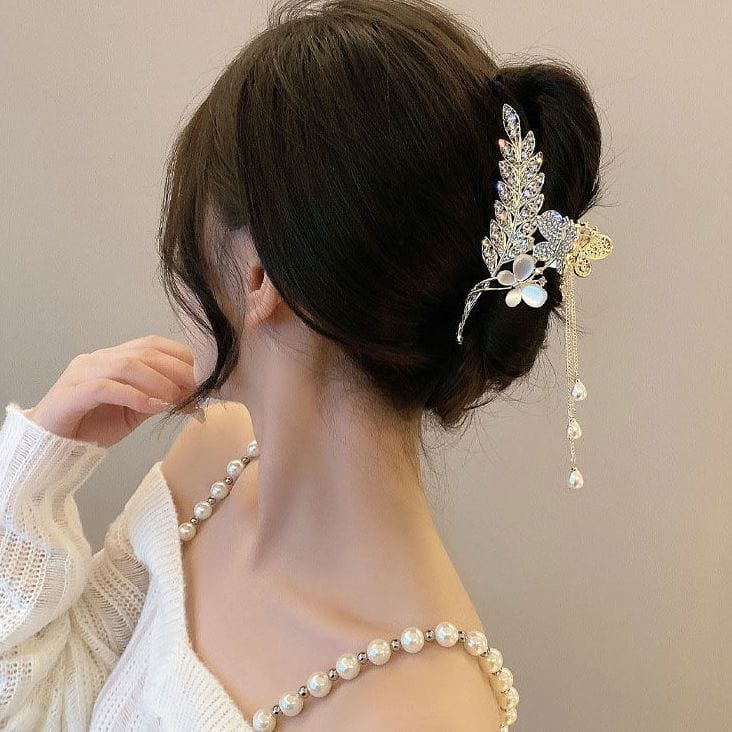 Pearl Floral Butterfly Chignon Claw Clip