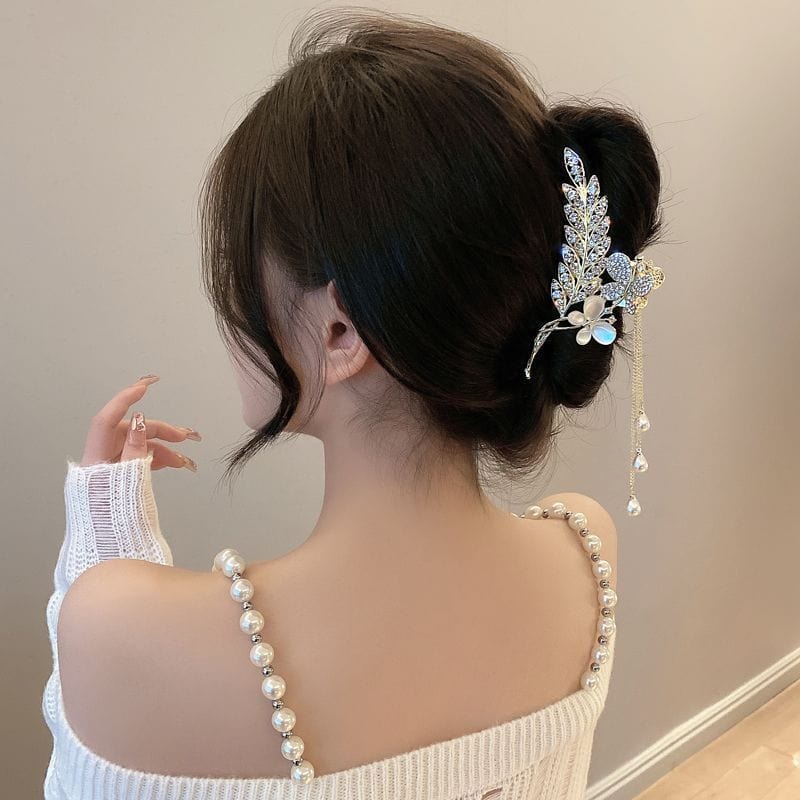 Pearl Floral Butterfly Chignon Claw Clip