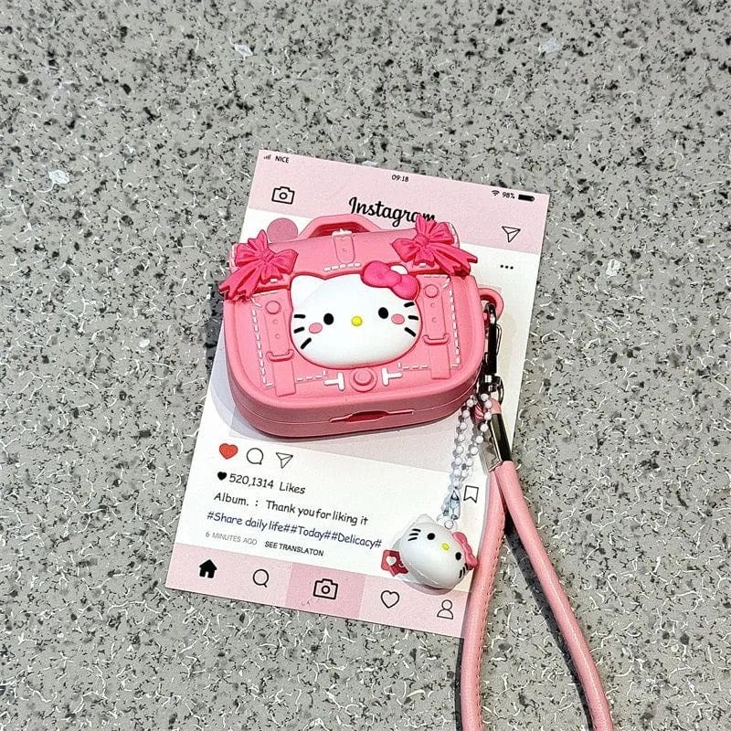 Pink Briefcas Kitty AirPods Earphone Case With Lanyard