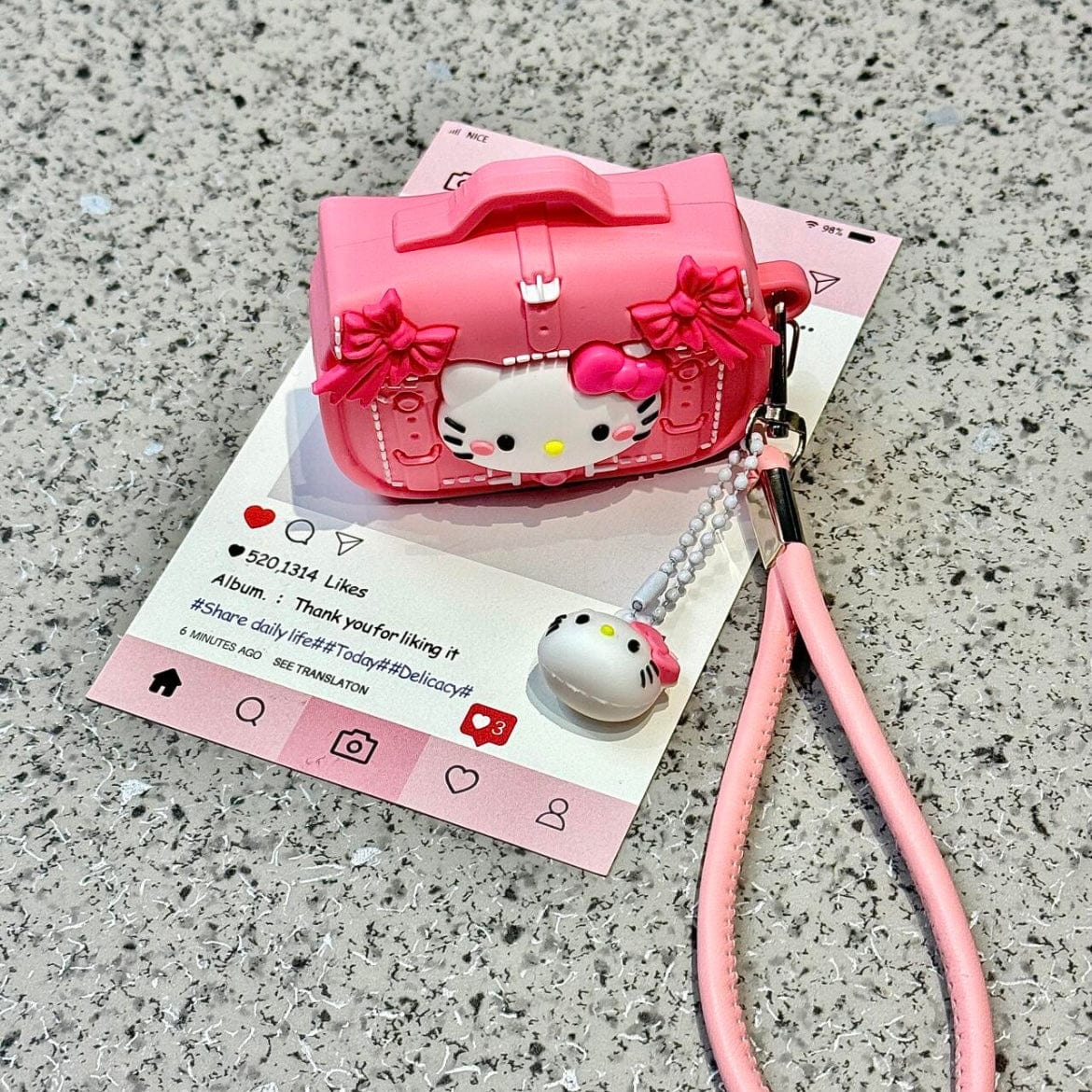 Pink Briefcas Kitty AirPods Earphone Case With Lanyard