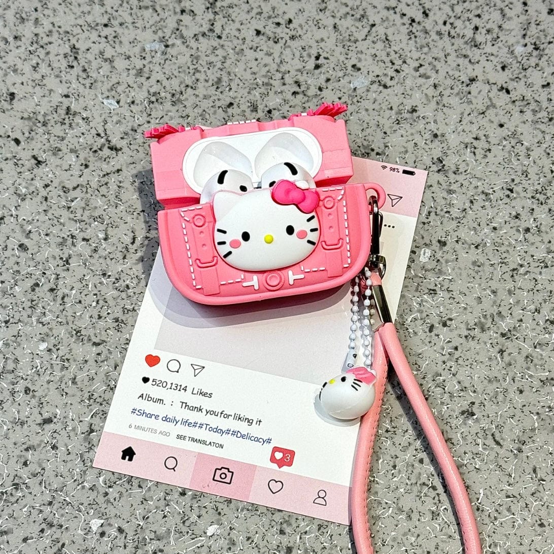 Pink Briefcas Kitty AirPods Earphone Case With Lanyard