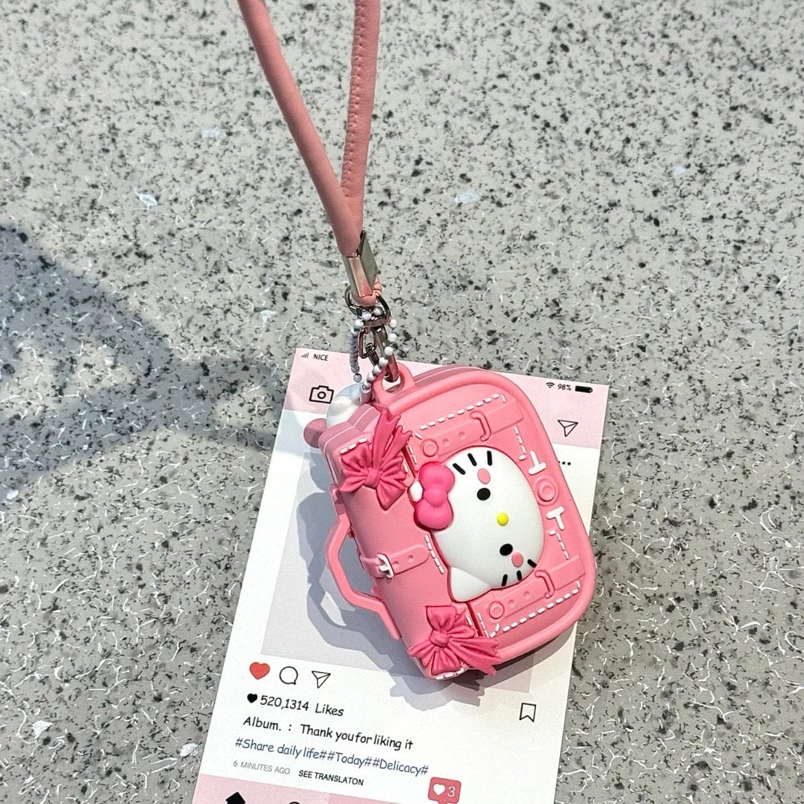 Pink Briefcas Kitty AirPods Earphone Case With Lanyard