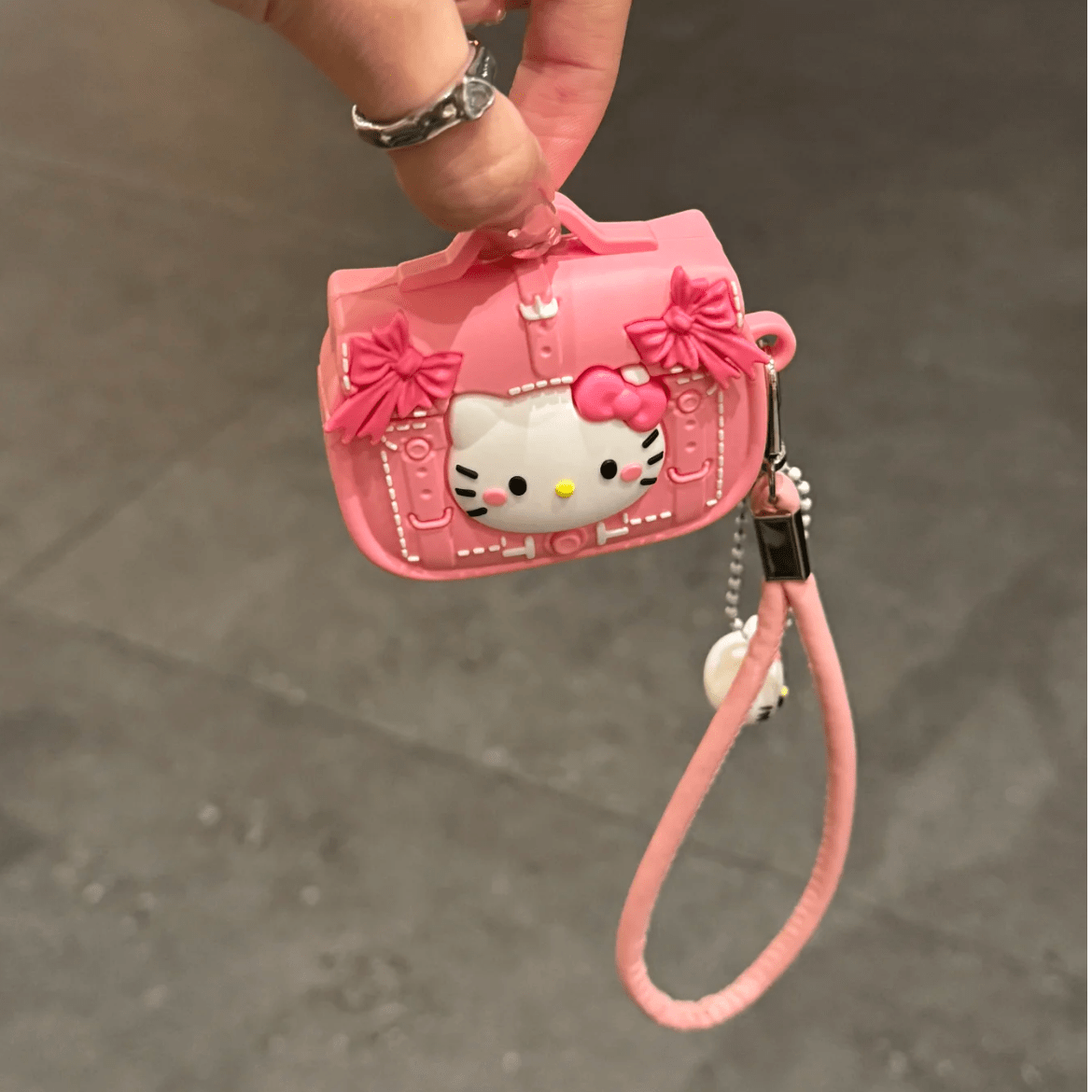 Pink Briefcas Kitty AirPods Earphone Case With Lanyard