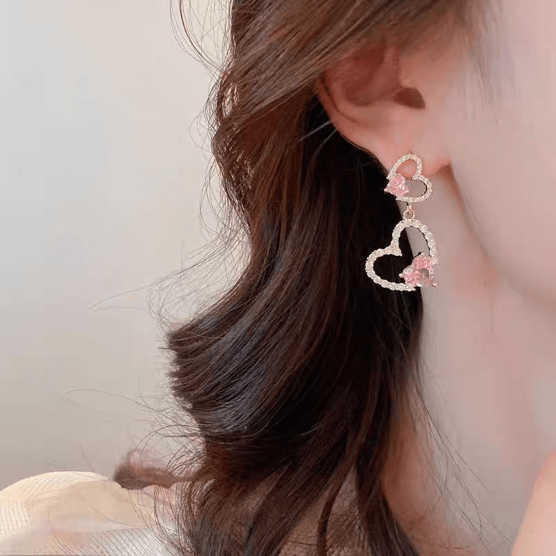 Boucles d'oreilles coeur en cristal rose