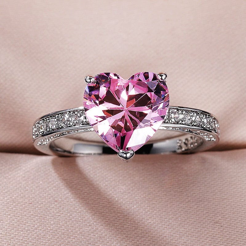 Bague coeur en cristal rose