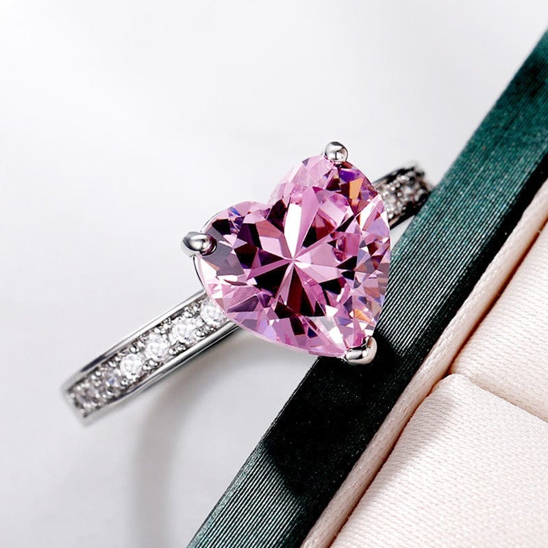 Bague coeur en cristal rose