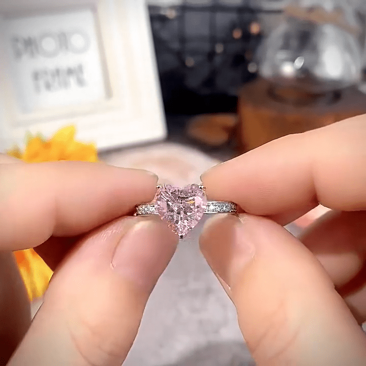Bague coeur en cristal rose