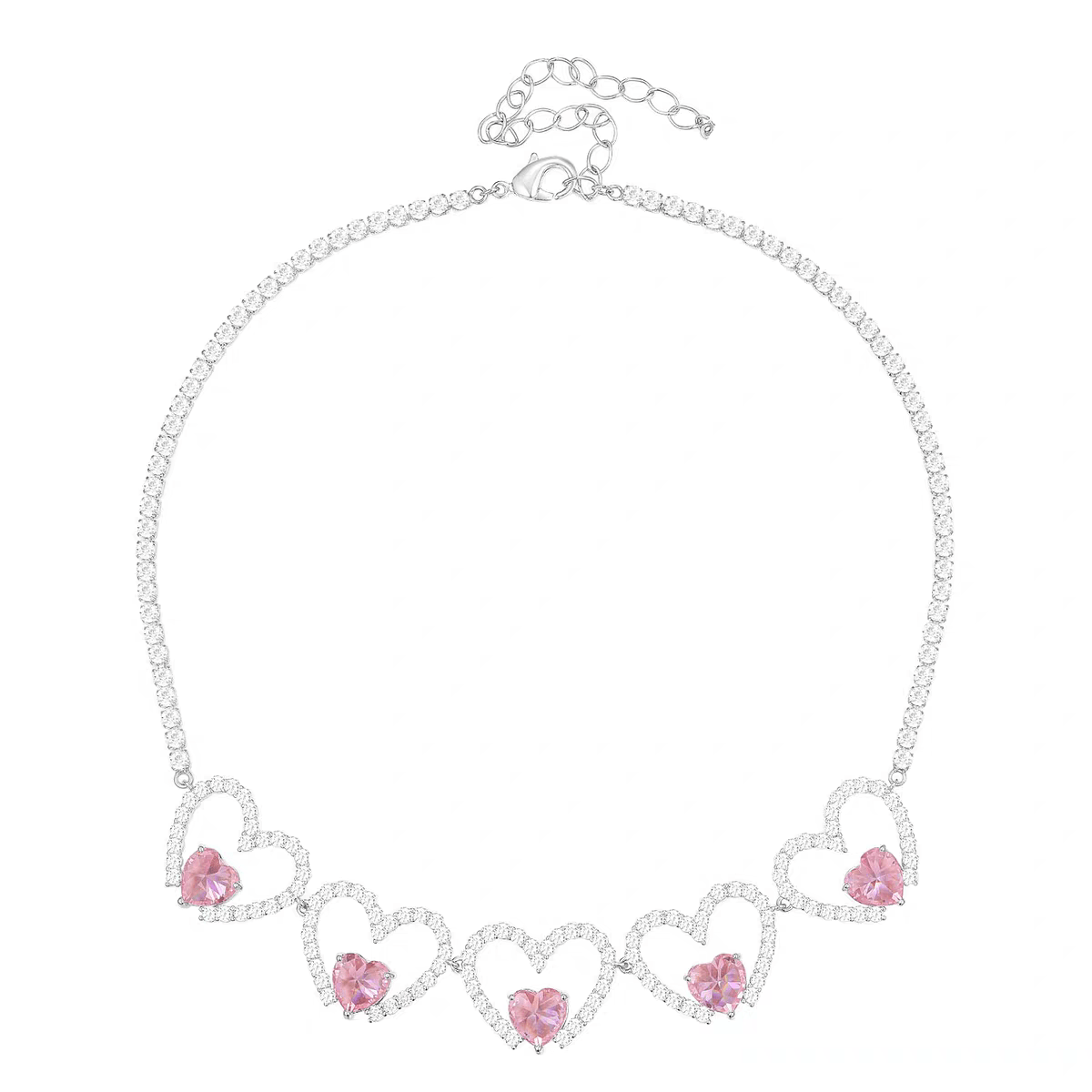 Collier coeur creux en cristal rose
