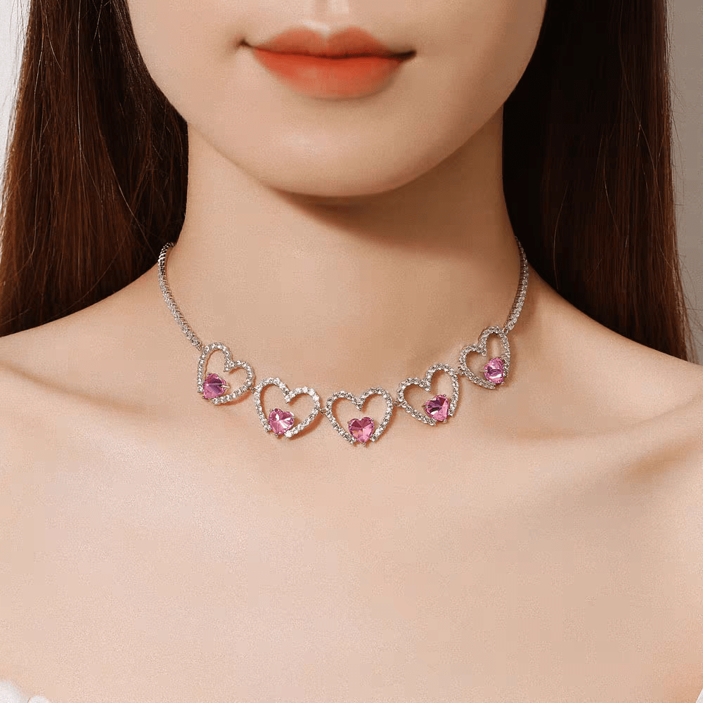 Collier coeur creux en cristal rose