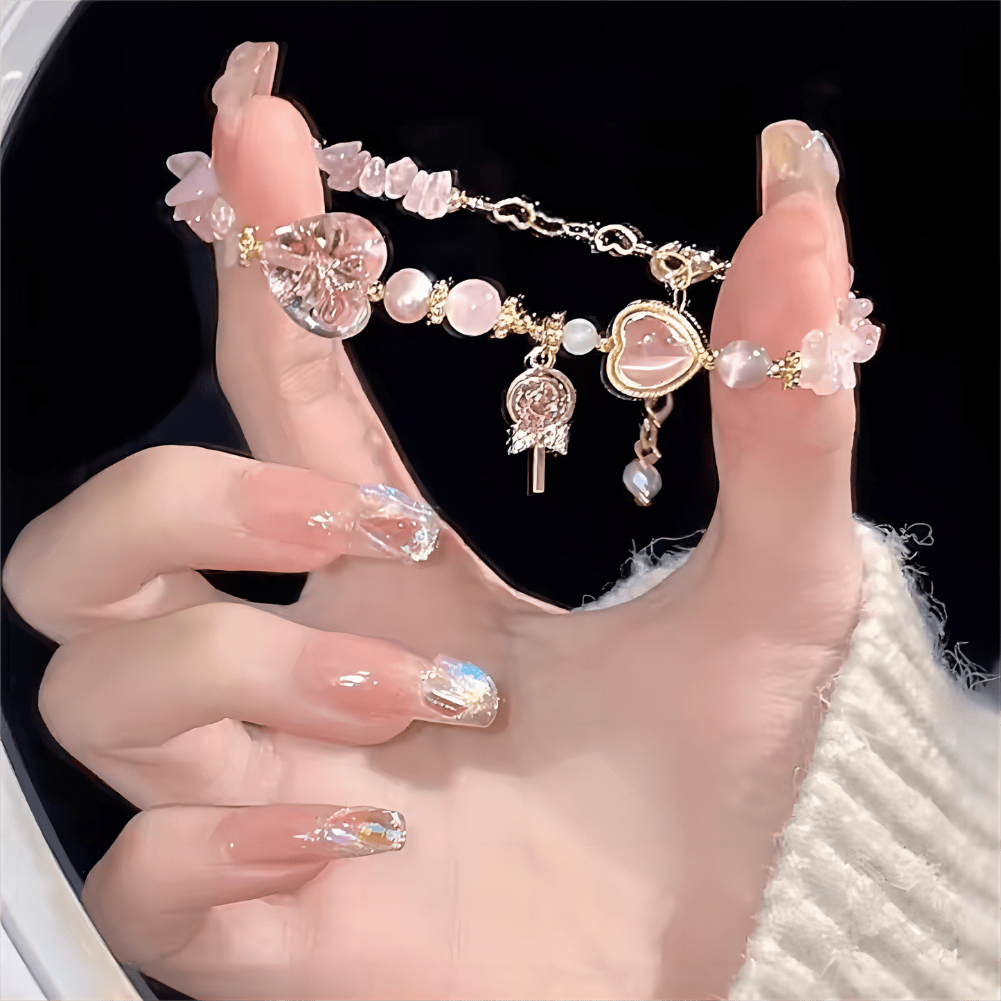 Pink Crystal Lollipop Opal Heart Bracelet