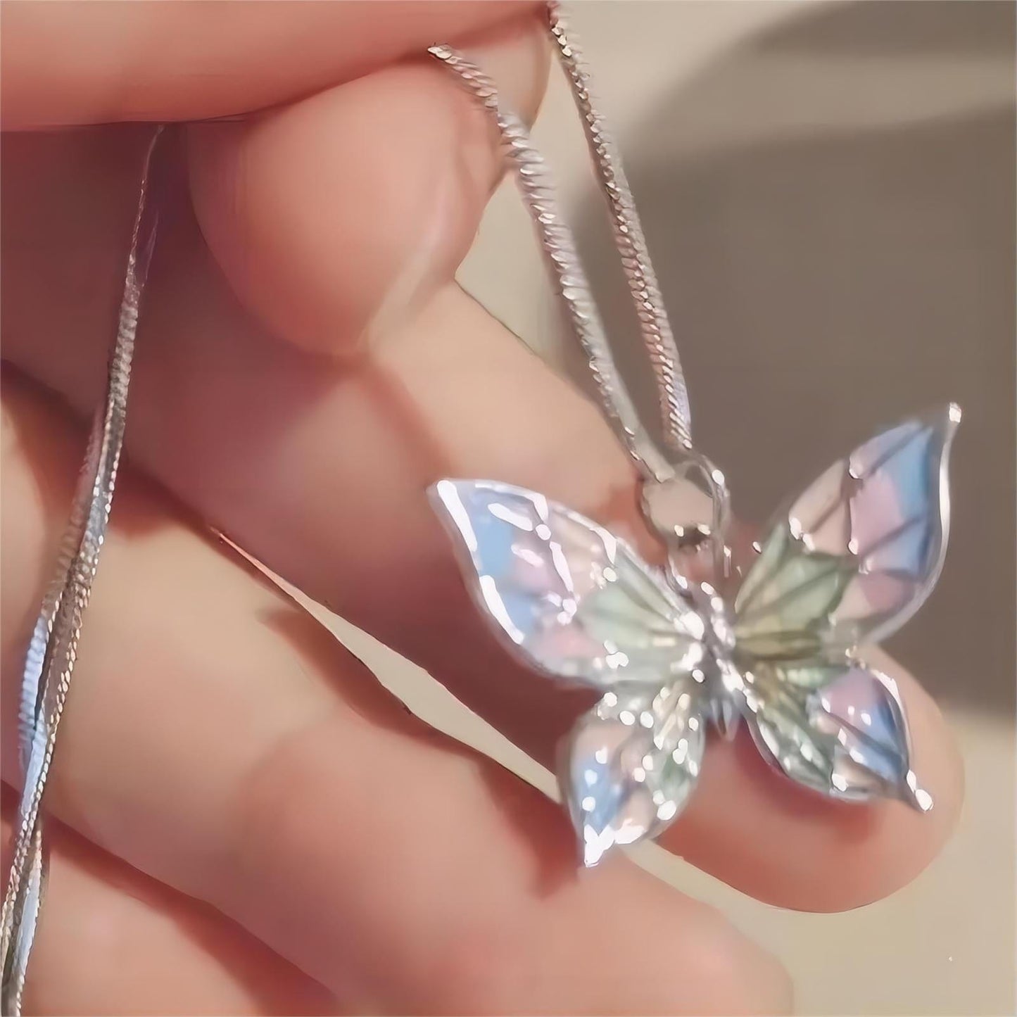 Pink Color Butterfly Necklace