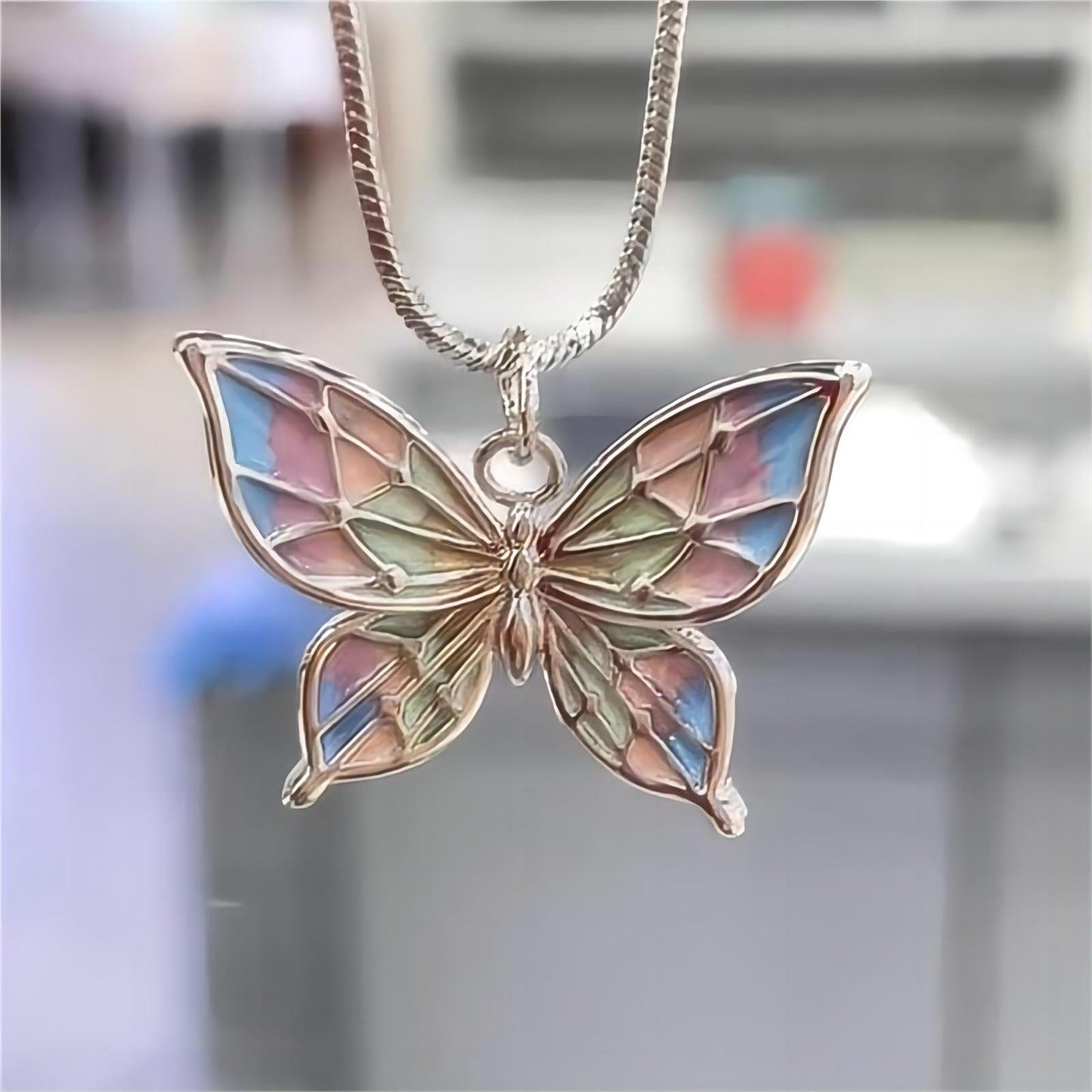 Pink Color Butterfly Necklace