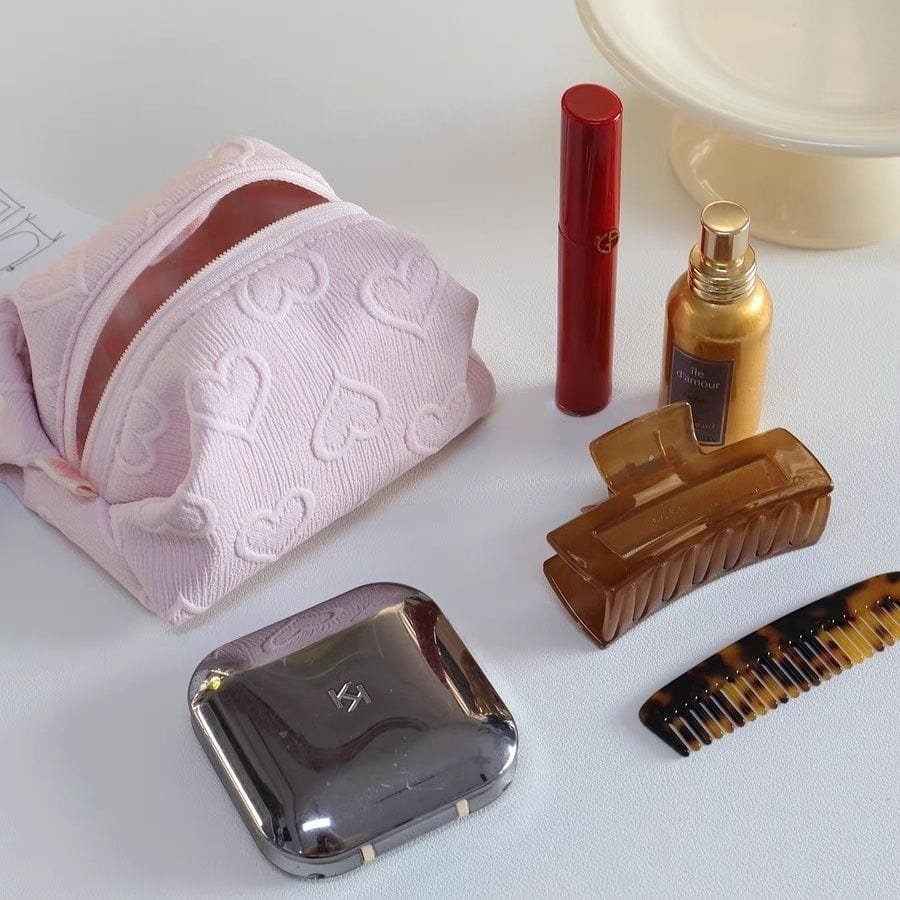 Kosmetik-Reise-Organizer mit Herz-Motiv, Rosa
