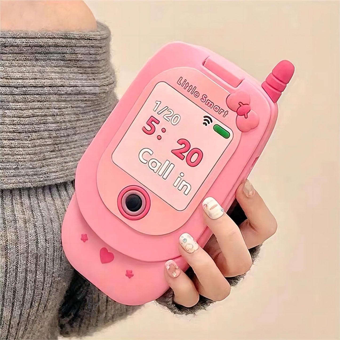 Étui à rabat miroir pour iPhone avec motif cœur et étoile rose