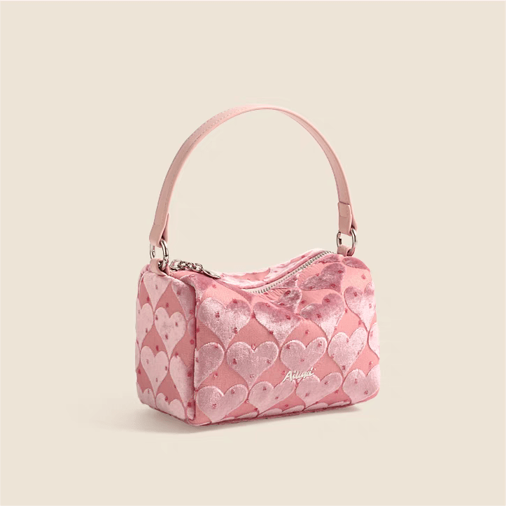 Pink Heart Velvet Tote Bag