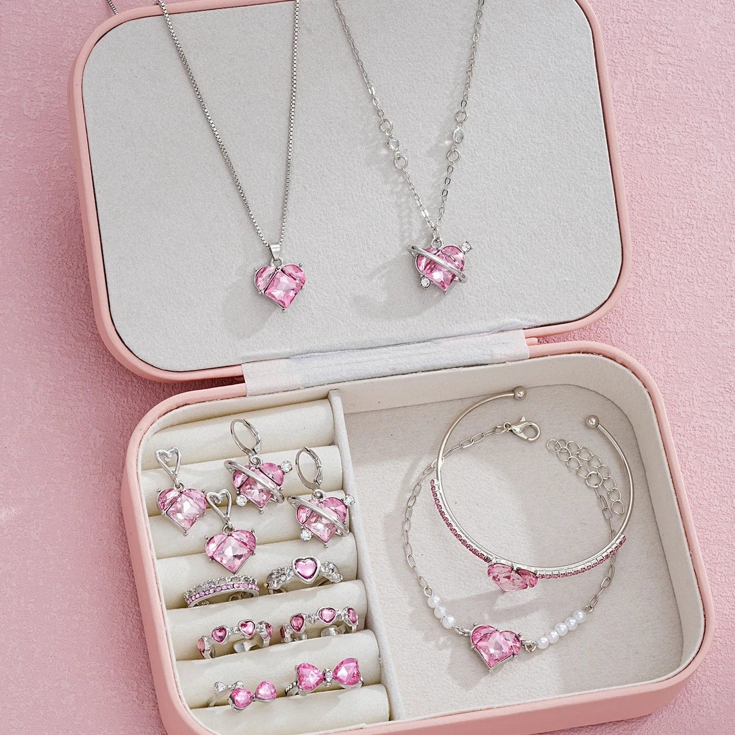 Kawaii pink princess crystal jewelry set and display box fairycore